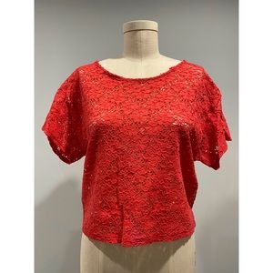 Audrey 3+1 Coral Red Floral Crop Top Size M
